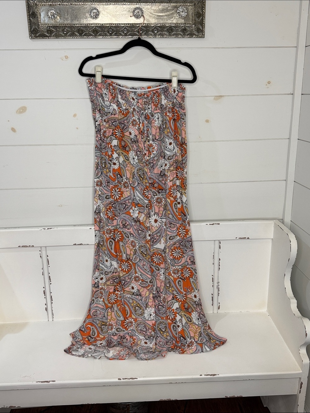 Women's Maxi Skirt - Orange Paisley Floral Print